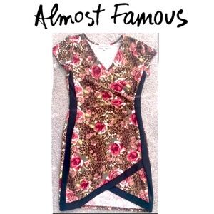 ALMOST FAMOUS cheetah/Floral print faux wrap dress size XL NWOT